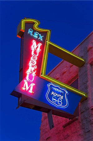 route 66 sign - Neon sign for Rex Historical Museum, Historic Route 66, Gallup, New Mexico, United States of America, North America Stock Photo - Rights-Managed, Code: 841-03065816