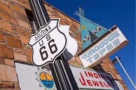 route 66 sign - Downtown stores in Williams, Historic Route 66, Arizona, United States of America, North America Stock Photo - Rights-Managed, Code: 841-03065819