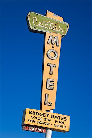 route 66 sign - Cactus Motel, Route 66, Barstow, California, United States of America, North America Stock Photo - Rights-Managed, Code: 841-03065829