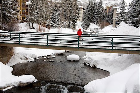 picture of river brooks in winter - Bridge over Gore Creek, Vail Ski Resort, Rocky Mountains, Colorado, United States of America, North America Stock Photo - Rights-Managed, Code: 841-03066175