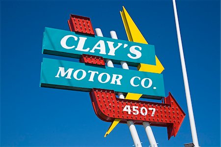 route 66 sign - Clay's Motor Company, Historic Route 66, Downtown Tulsa, Oklahoma, United States of America, North America Stock Photo - Rights-Managed, Code: 841-03066273
