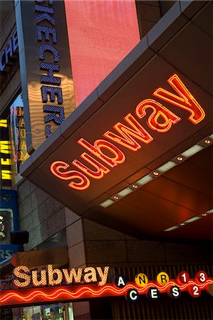 Subway entrance, Times Square, Midtown Manhattan, New York City, New York, United States of America, North America Stock Photo - Rights-Managed, Code: 841-03066324