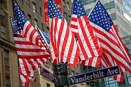 American flags outside Grand Central Station, Midtown Manhattan, New York City, New York, United States of America, North America Stock Photo - Rights-Managed, Code: 841-03066333