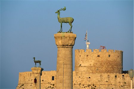 rhodes - Bronze stag and doe statues, entrance to Mandraki Harbour, Rhodes Town, Rhodes, Dodecanese, Greek Islands, Greece, Europe Stock Photo - Rights-Managed, Code: 841-03067306