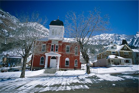 prisoners in snow - Ouray County Courthouse dating from 1888 on 4th Street and 6th Avenue, built during the mining boom period, includes offices, courtroom, sheriff's quarters, jail and a county art collection, Ouray, Colorado, United States of America (U.S.A.), North America Stock Photo - Rights-Managed, Code: 841-03067547