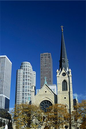 Holy Name Christian cathedral and tower blocks of the Near North of downtown, Chicago, Illinois, United States of America (USA), North America Stock Photo - Rights-Managed, Code: 841-03067607