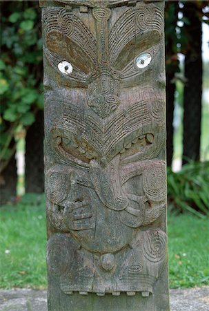 Tallé en bois à un Maori marae ou réunion house, Putiki, près de Wanganui, côte sud-ouest, North Island, Nouvelle-Zélande, Pacifique Photographie de stock - Rights-Managed, Code: 841-03067757