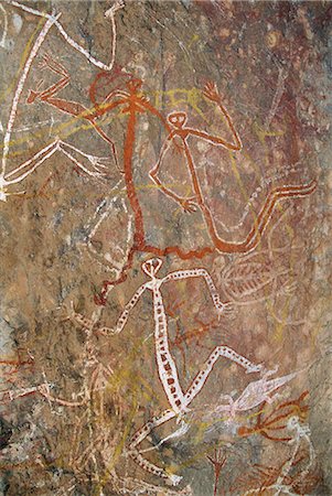 rock painting aboriginal - Dancing figures at Nourlangie Rock, aboriginal shelter and rock art site in Kakadu National Park, UNESCO World Heritage Site, Northern Territory, Australia, Pacific Stock Photo - Rights-Managed, Code: 841-03067775