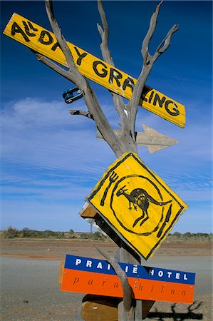 road sign animals - Restaurant sign for feral food, Outback, South Australia, Australia, Pacific Stock Photo - Rights-Managed, Code: 841-03060803
