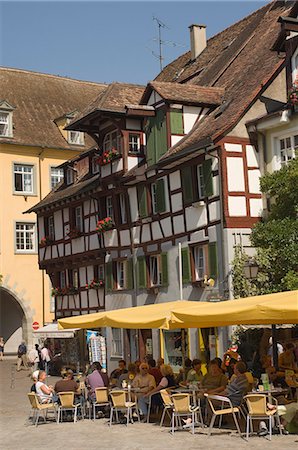 Pavement cafe in main square, traditional architecture, Meersberg, Baden-Wurttemberg, Lake Constance, Germany, Europe Stock Photo - Rights-Managed, Code: 841-03061031