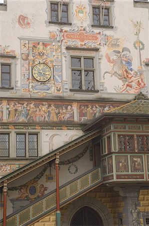 rathaus - Gable detail with murals and stairway, Rathaus, Lindau, Bavaria, Lake Constance, Germany, Europe Foto de stock - Con derechos protegidos, Código: 841-03061040