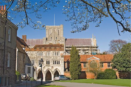 Winchester Cathedral and precinct, Winchester, Hampshire, England, United Kingdom, Europe Fotografie stock - Rights-Managed, Codice: 841-03061405