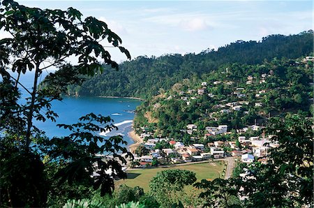 Elevated view over the fishing village of Charlotteville, Tobago, West Indies, Caribbean, Central America Stock Photo - Rights-Managed, Code: 841-03061742