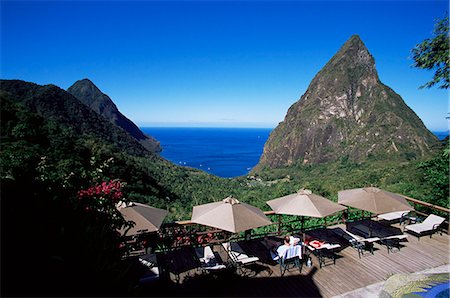 simsearch:841-03061765,k - The pool at the Ladera resort overlooking the Pitons, St. Lucia, Windward Islands, West Indies, Caribbean, Central America Stock Photo - Rights-Managed, Code: 841-03061760