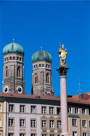 simsearch:841-02923630,k - Tours de la Frauenkirche et Mariensaule (colonne de la Sainte-Marie), Munich, Bavière, Allemagne, Europe Photographie de stock - Rights-Managed, Code: 841-03061877