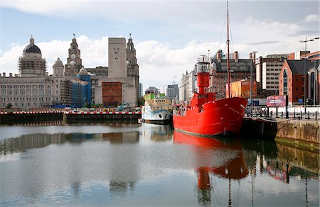 simsearch:841-06446040,k - The red lightship at Canning Dock next to Albert Dock with the Liver building in the background, Liverpool, Merseyside, England, United Kingdom, Europe Stock Photo - Rights-Managed, Code: 841-03062179