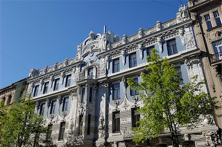 Art nouveau architecture, 10b Elizabetes iela, designed by Mikhail Eisenstein, Riga, UNESCO World Heritage Site, Latvia, Baltic States, Europe Stock Photo - Rights-Managed, Code: 841-03062914