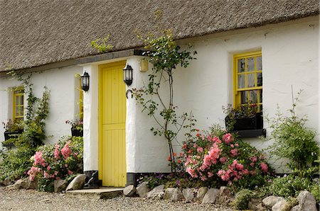 single storey - Thatched cottages, Ballyvaughan, County Clare, Munster, Republic of Ireland, Europe Foto de stock - Con derechos protegidos, Código: 841-03063050