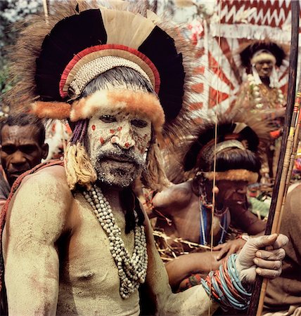 papua new guinea - Asaro tribesmen photographed in 1974 in full costume for a rital display of wealth, Goroka, Papua New Guinea, Pacific Stock Photo - Rights-Managed, Code: 841-03489533