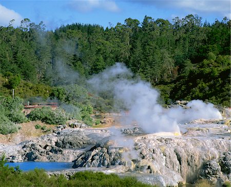 simsearch:841-07782738,k - Steam rising in the Whakarewarewa Thermal Reserve in Rotorua, South Auckland, North Island, New Zealand, Pacific Stock Photo - Rights-Managed, Code: 841-03489624