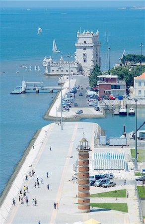Vue aérienne de la tour de Belem, patrimoine mondial UNESCO, Belém, Lisbonne, Portugal, Europe Photographie de stock - Rights-Managed, Code: 841-03489810