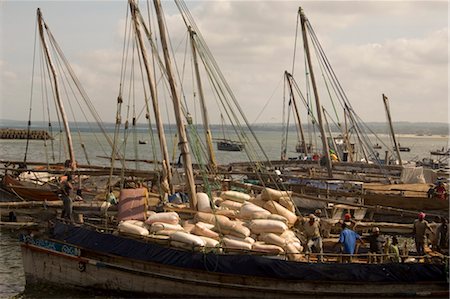 Large cargo dhows in Stone Town harbour, Zanzibar, Tanzania, East Africa, Africa Stock Photo - Rights-Managed, Code: 841-03483711