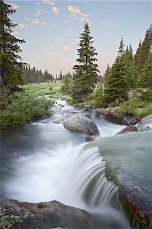 streaming (flow of movement) - Little Bear Creek cascade at sunrise, Shoshone National Forest, Wyoming, United States of America, North America Stock Photo - Rights-Managed, Code: 841-03505870