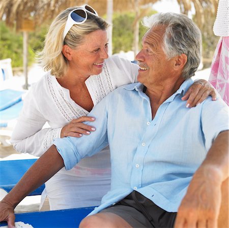 friends together laughing on the beach - senior couple on beach on sunloungers Stock Photo - Rights-Managed, Code: 841-03507722