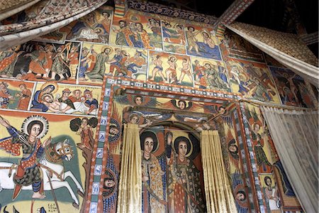 Paintings depict scenes from the Bible, on the inner sanctuary (maqdas) of the monastery of Ura Kidane Meret, on Lake Tana, Ethiopia, Africa Foto de stock - Con derechos protegidos, Código: 841-03502467