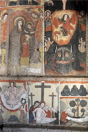 Paintings depict scenes from the Bible, on the inner sanctuary (maqdas) of the monastery of Kebran Gabriel, on Lake Tana, Ethiopia, Africa Foto de stock - Con derechos protegidos, Código: 841-03502461
