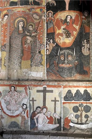 simsearch:841-03502459,k - Paintings depict scenes from the Bible, on the inner sanctuary (maqdas) of the monastery of Kebran Gabriel, on Lake Tana, Ethiopia, Africa Foto de stock - Con derechos protegidos, Código: 841-03502461