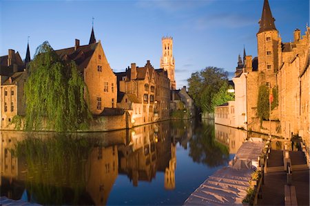 Canal and Belfry Tower in the evening, Bruges, Belgium, Europe Stock Photo - Rights-Managed, Code: 841-03502581