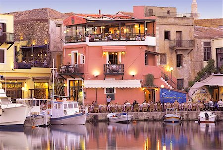 Rethymnon old port and restaurants, Crete island, Greek Islands, Greece, Europe Foto de stock - Con derechos protegidos, Código: 841-03502593