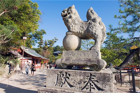 Lion statue at Itsukushima Shrine, UNESCO World Heritage Site, Miyajima Island, Hiroshima prefecture, Japan, Asia Stock Photo - Rights-Managed, Code: 841-03517510