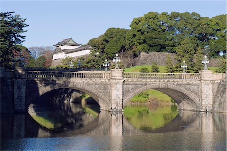 Niju Bashi bridge reflecting in moat, Imperial Palace, Tokyo, Japan, Asia Stock Photo - Rights-Managed, Code: 841-03517556