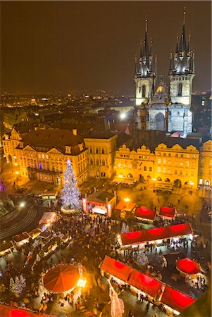 prague at night - Old Town Square and Tyn Cathedral at Christmas time, viewed from Old Town Hall, Prague, Czech Republic, Europe Stock Photo - Rights-Managed, Code: 841-03518137