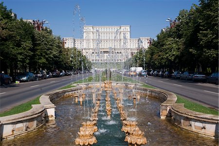 Fountains in front of the Palace of Parliament, former Ceausescu Palace, Bucharest, Romania, Europe Stock Photo - Rights-Managed, Code: 841-03518197