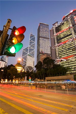 Bank of China and Hong Kong and Shanghai Bank illuminated at dusk, Statue Square in the financial district of Central, Hong Kong Island, Hong Kong, China, Asia Stock Photo - Rights-Managed, Code: 841-03518326