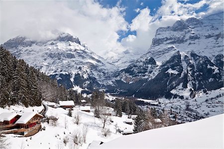 swiss alps winter - Grindelwald and the Wetterhorn mountain, Jungfrau region, Bernese Oberland, Swiss Alps, Switzerland, Europe Stock Photo - Rights-Managed, Code: 841-03518360