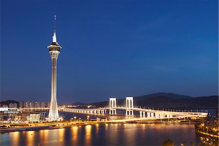 Macau Tower and Sai Van bridge at dusk, Macau, China, Asia Foto de stock - Con derechos protegidos, Código: 841-03518748