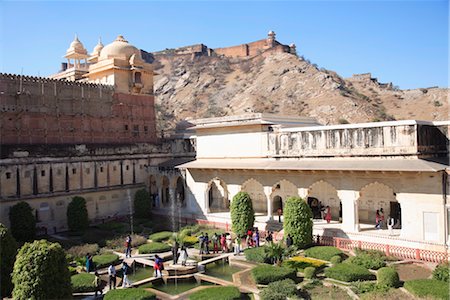 Garden, Amber Fort Palace with Jaigarh Fort or Victory Fort above, Jaipur, Rajasthan, India, Asia Stock Photo - Rights-Managed, Code: 841-03518876