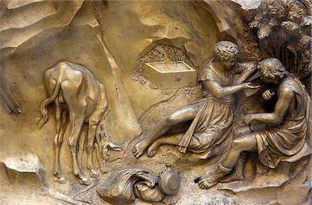 Cain and Abel, Gates of Paradise, detail of bronze door of the Baptistry of San Giovanni, Florence, Tuscany, Italy, Europe Foto de stock - Con derechos protegidos, Código: 841-03519032