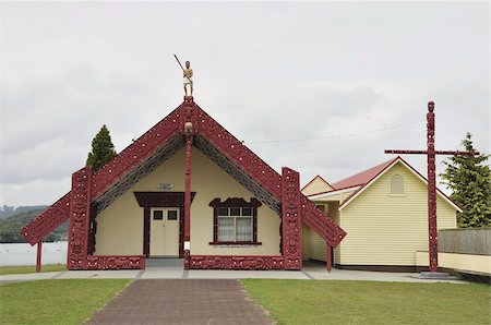 Te Takinga Marae, Lake Rotorua, Bay of Plenty, North Island, New Zealand, Pacific Stock Photo - Rights-Managed, Code: 841-03674165