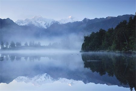 Lake Matheson, Mount Tasman and Mount Cook, Westland Tai Poutini National Park, UNESCO World Heritage Site, West Coast, Southern Alps, South Island, New Zealand, Pacific Foto de stock - Con derechos protegidos, Código: 841-03674232