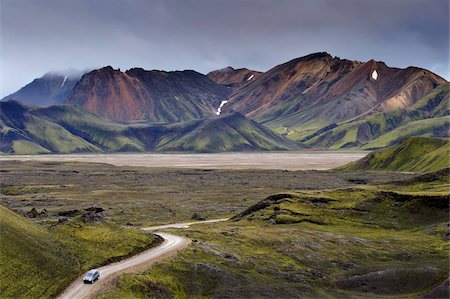 Vallée de Jokulgilskvisl et de pentes de montagnes Kylingaskard et Nordurbarmur, région de Landmannalaugar, région de Fjallabak, Islande, régions polaires Photographie de stock - Rights-Managed, Code: 841-03674753