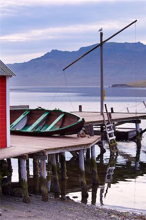 fiordo - Boats in Eskifjordur village, Eskifjordur fjord, East Fjords region (Austurland), Iceland, Polar Regions Fotografie stock - Rights-Managed, Codice: 841-03674805