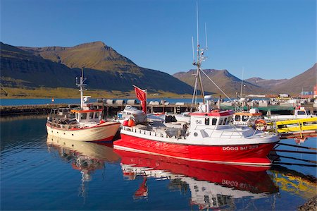 fiordo - Eskifjordur village, Eskifjordur fjord, East Fjords region (Austurland), Iceland, Polar Regions Fotografie stock - Rights-Managed, Codice: 841-03674803