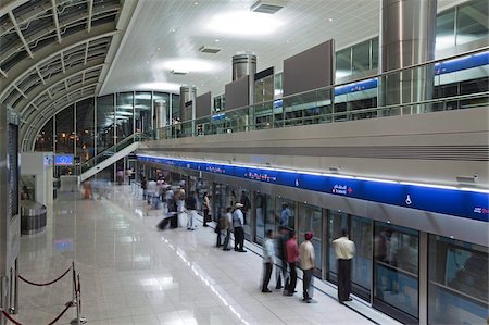 Stylish modern architecture in the Metro Station in Terminal 3, opened in 2010, Dubai International Airport, Dubai, United Arab Emirates, Middle East Stock Photo - Rights-Managed, Code: 841-03674960