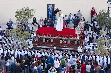 simsearch:841-06448085,k - Religious float being carried through the streets during Semana Santa (Holy Week) celebrations, Malaga, Andalucia, Spain, Europe Stock Photo - Rights-Managed, Code: 841-03674984