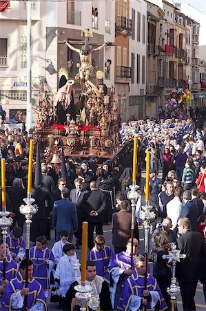 religious procession - Religious float being carried through the streets during Semana Santa (Holy Week) celebrations, Malaga, Andalucia, Spain, Europe Stock Photo - Rights-Managed, Code: 841-03674986